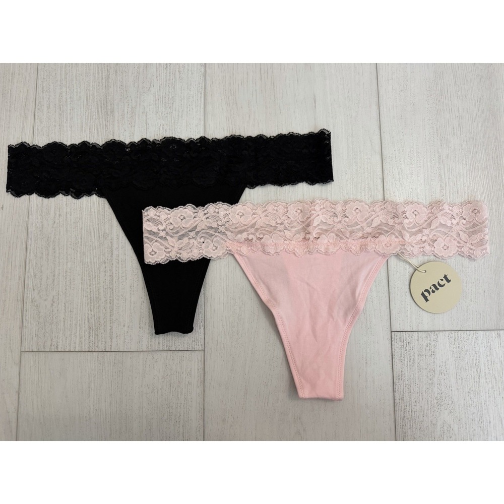 Pact Lace Waist Thong Sz XL Organic‎ Cotton Stretch Underwear Pack of 2